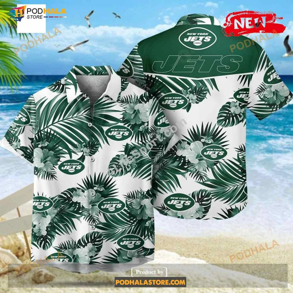 New York Jets Tropical Hawaiian Shirt With Palm Leaves Design