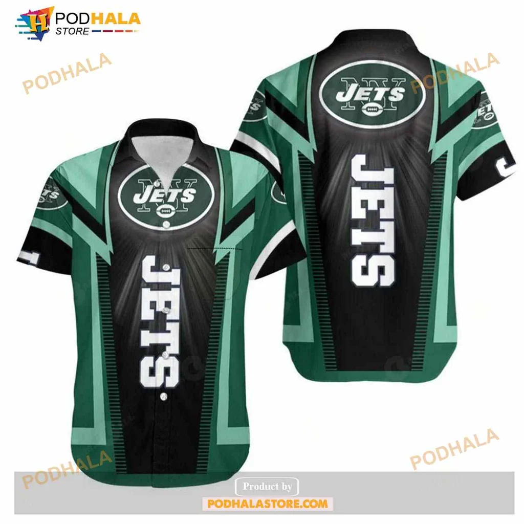 New York Jets Tropical Shirt Featuring Bold Logo And Geometric Patterns