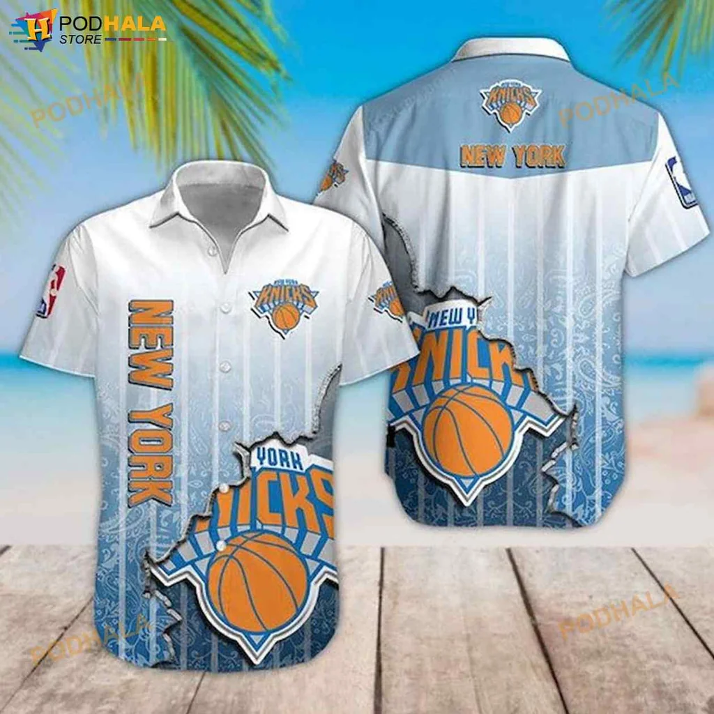 New York Knicks Hawaiian Shirt With Vibrant Logo And Tropical Design