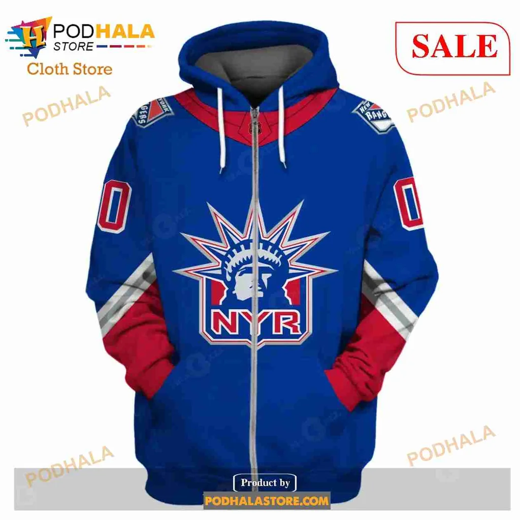 New York Rangers 3d Hoodie With Statue Of Liberty Graphic