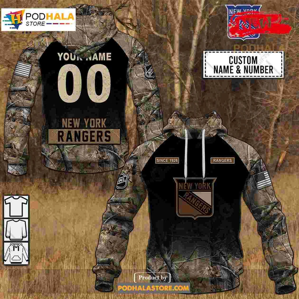 New York Rangers Camouflage Hoodie With Personalized Name And Number
