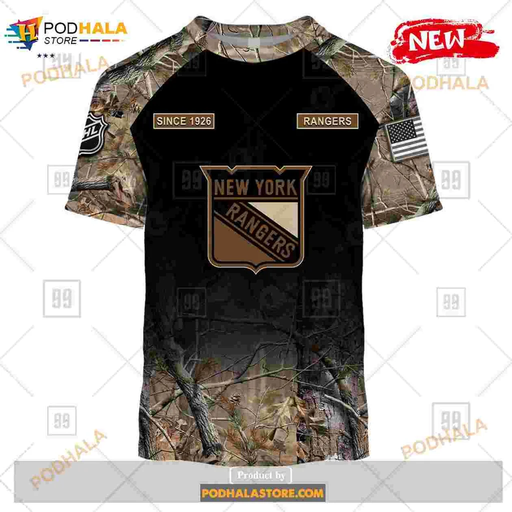 New York Rangers Camouflage Hoodie With Personalized Name And Number - View 2 New York Rangers Camouflage Hoodie With Personalized Name And Number - View 2