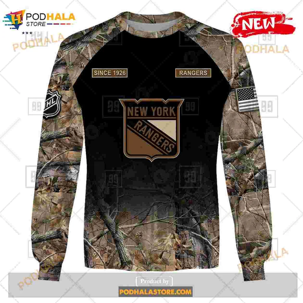 New York Rangers Camouflage Hoodie With Personalized Name And Number - View 3 New York Rangers Camouflage Hoodie With Personalized Name And Number - View 3