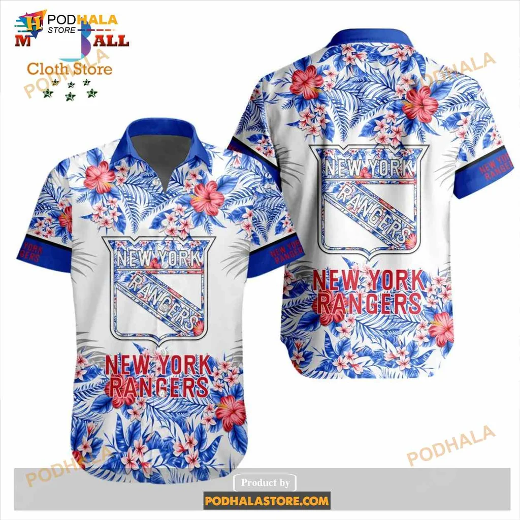 New York Rangers Floral Hawaiian Shirt With Vibrant Tropical Design