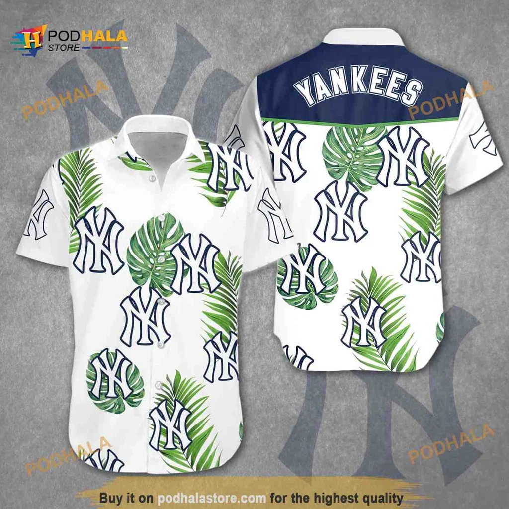 New York Yankees Aloha Shirt With Palm Trees And Logo