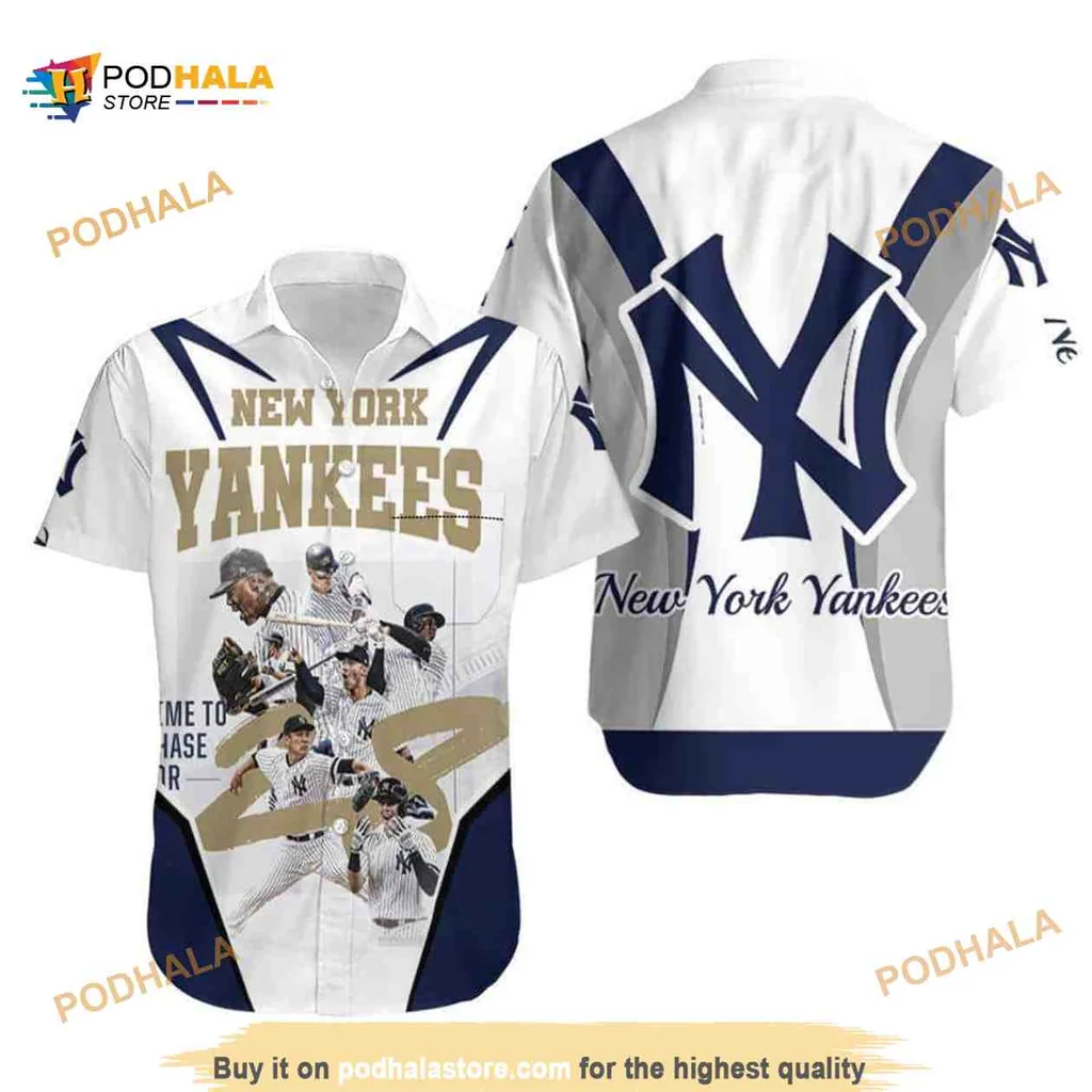 New York Yankees Hawaiian Shirt Featuring Bold Ny Logo And Players