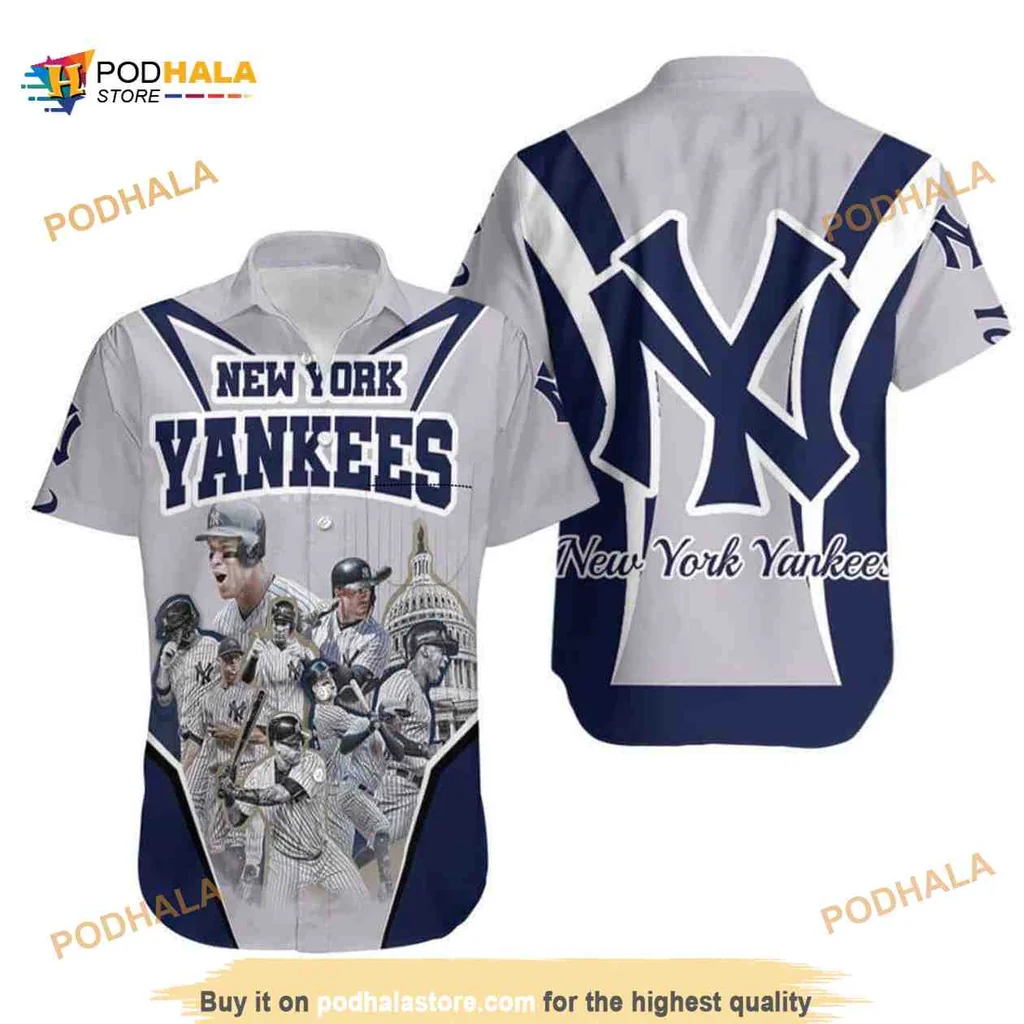 New York Yankees Hawaiian Shirt Featuring Iconic Landmarks And Players