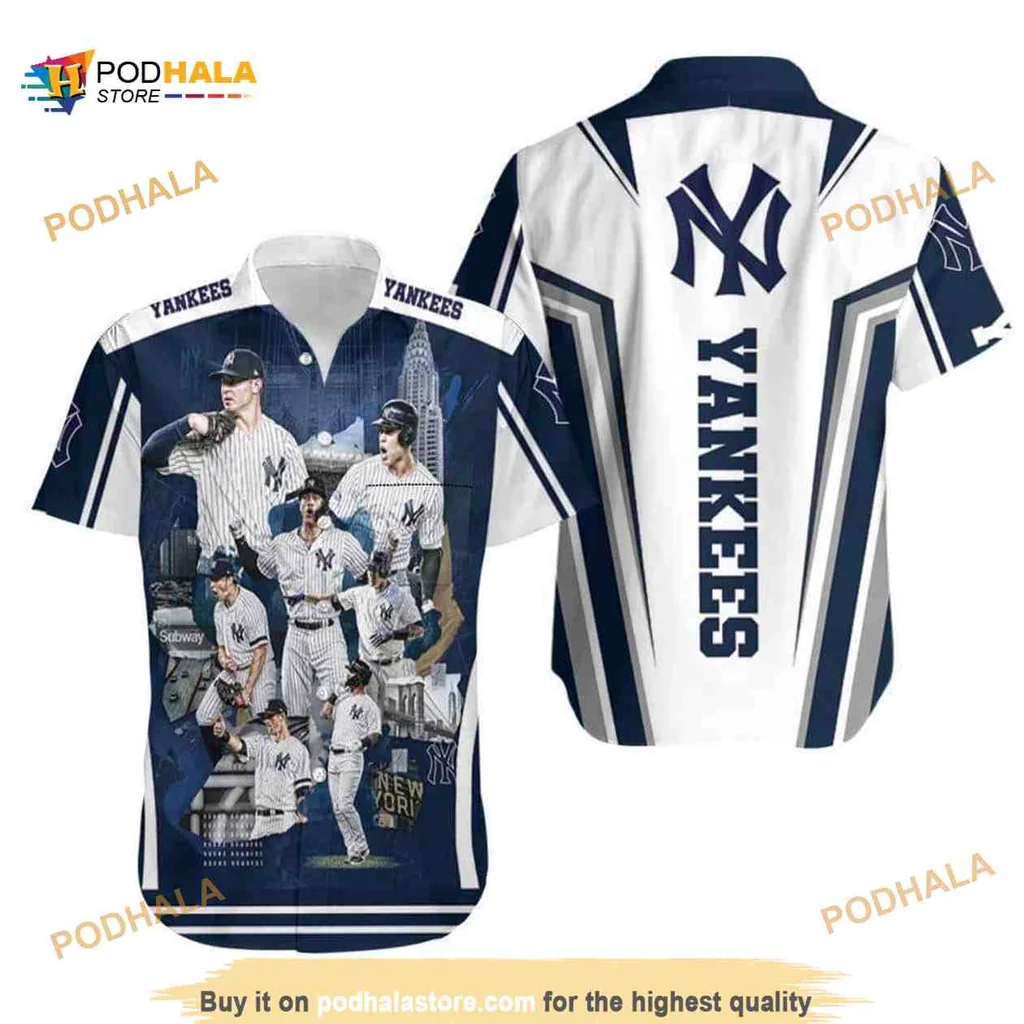 New York Yankees Hawaiian Shirt Featuring Iconic Players And Skyline