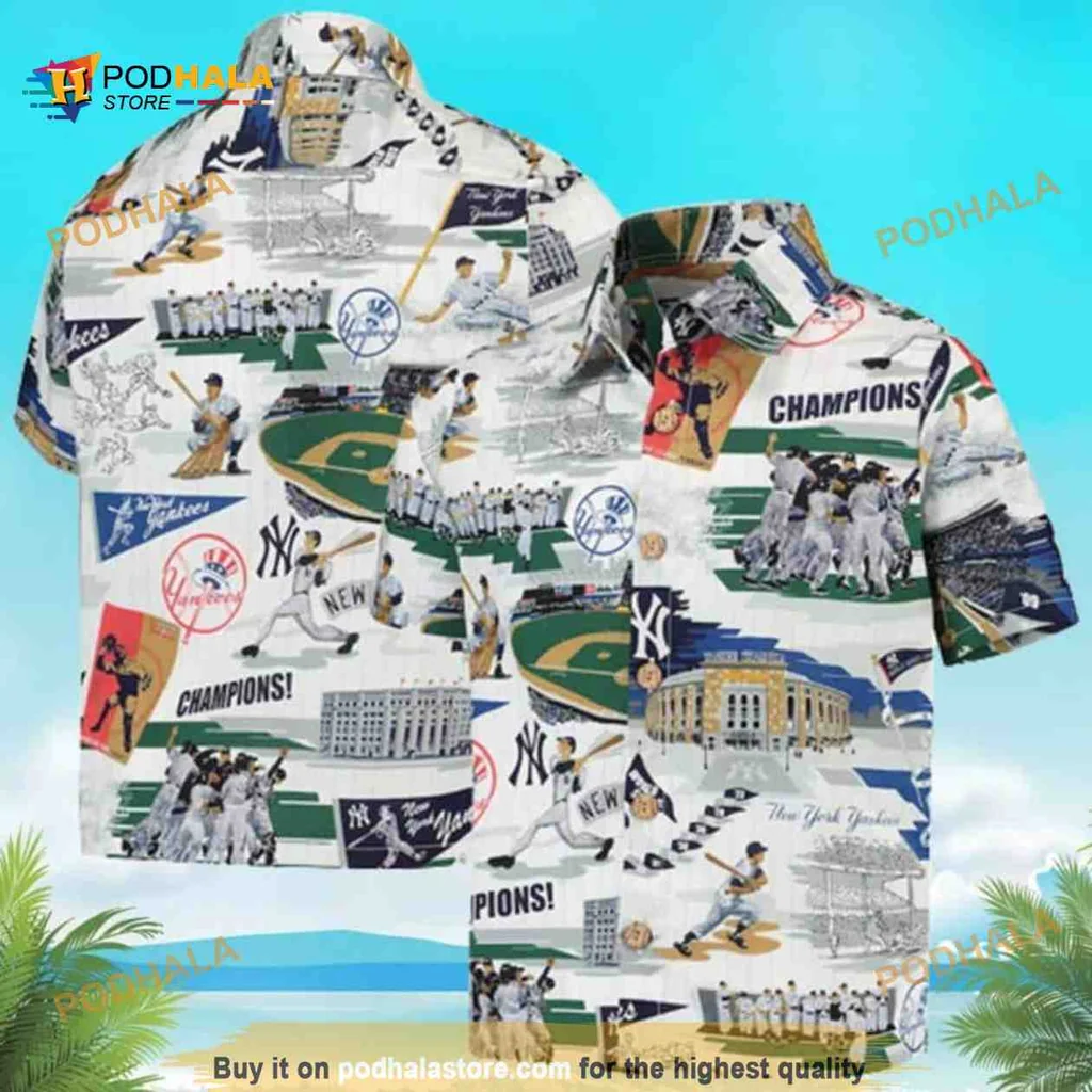 New York Yankees Hawaiian Shirt With Baseball Design And Iconic Landmarks