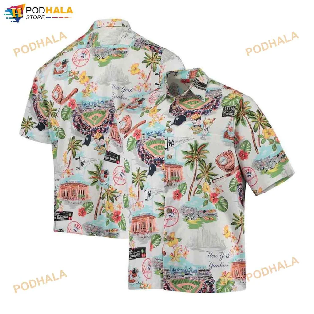 New York Yankees Hawaiian Shirt With Scenic Tropical Design
