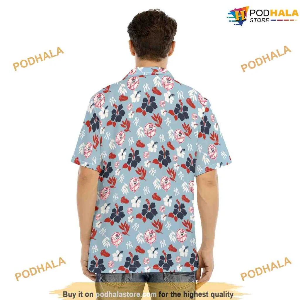 New York Yankees Aloha Shirt With Tropical Baseball Design New York Yankees Aloha Shirt With Tropical Baseball Design