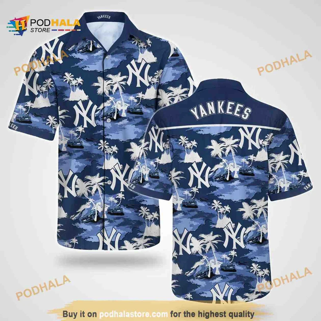 New York Yankees Hawaiian Shirt With Tropical Design And Bold Yankees Print