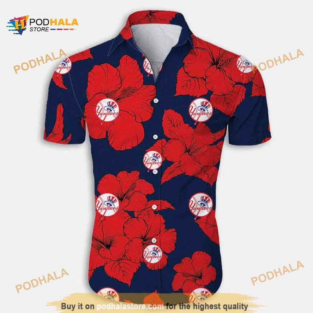 New York Yankees Hibiscus Aloha Shirt, Vibrant Floral Design
