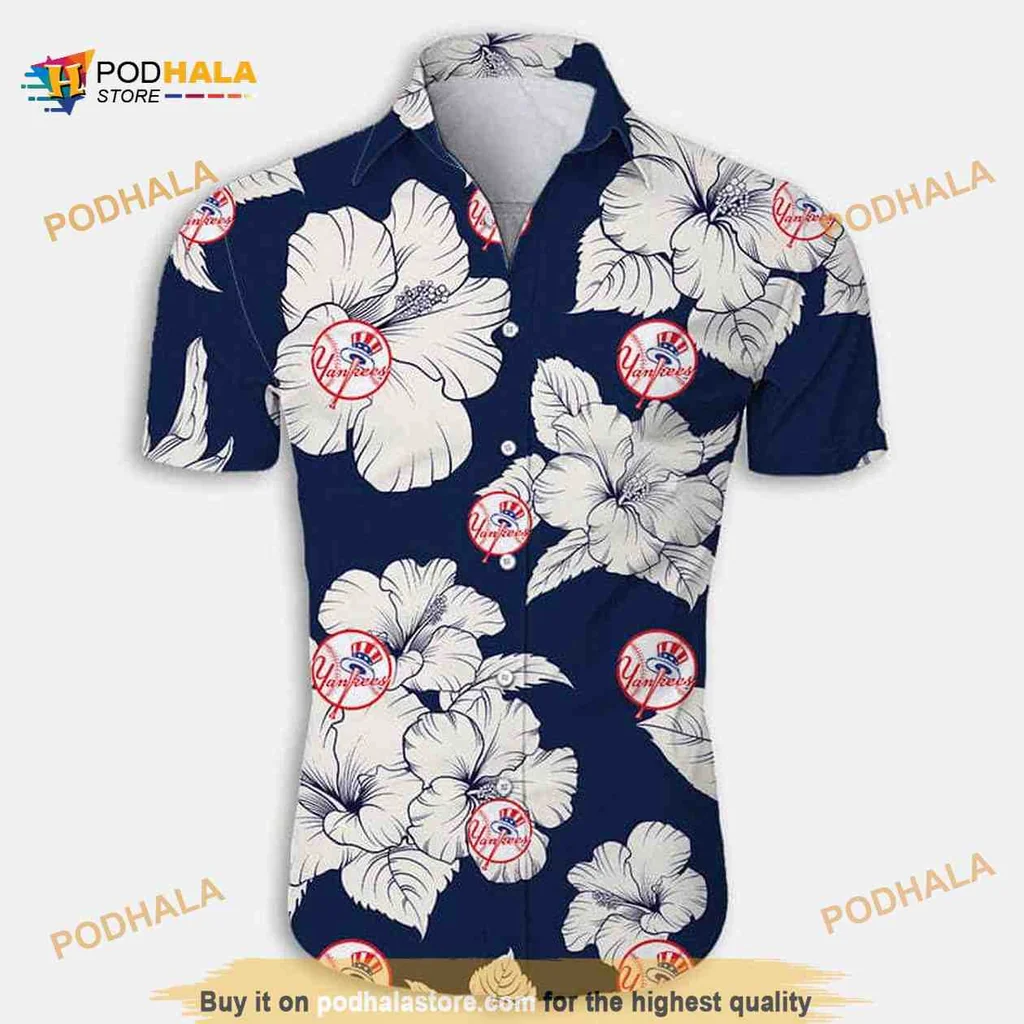 New York Yankees Hibiscus Hawaiian Shirt With Tropical Floral Design