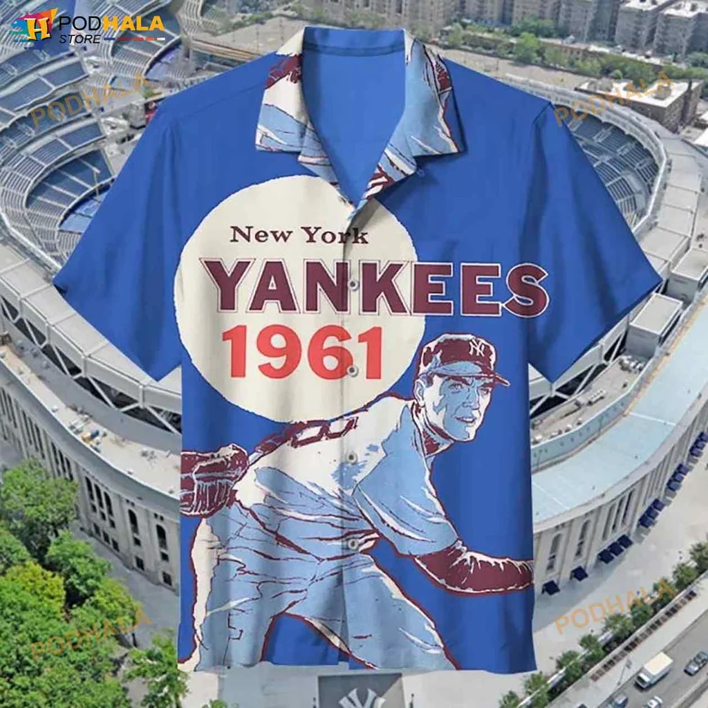 New York Yankees Retro Hawaiian Shirt, 1961 Baseball Player Design