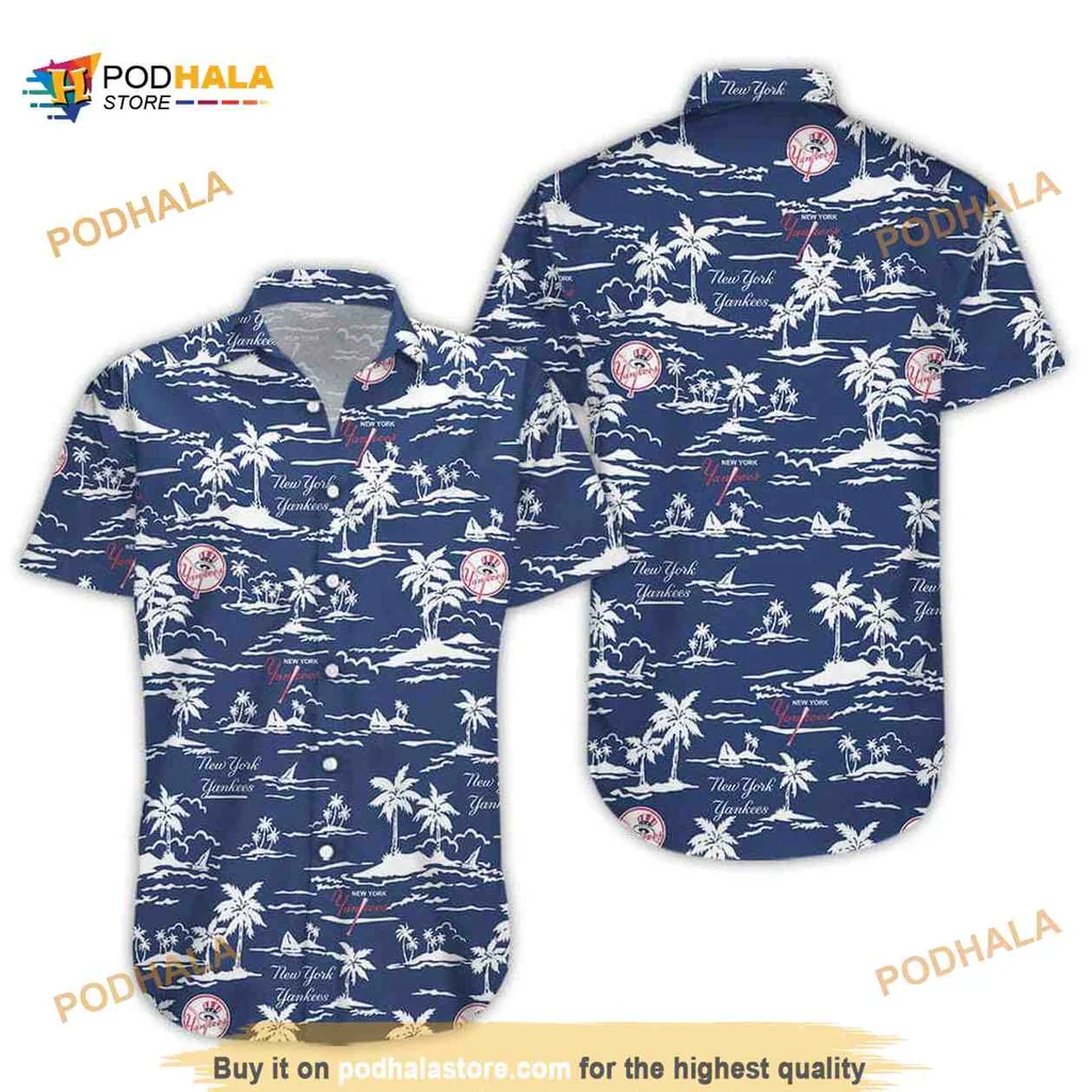 New York Yankees Tropical Aloha Shirt With Beach Pattern