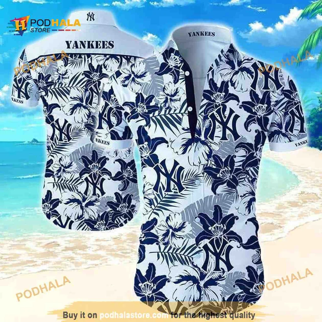 New York Yankees Tropical Flower Hawaiian Shirt With Hibiscus Design