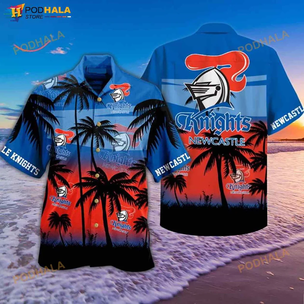 Newcastle Knights Tropical Hawaiian Shirt With Sunset Design Newcastle Knights Tropical Hawaiian Shirt With Sunset Design