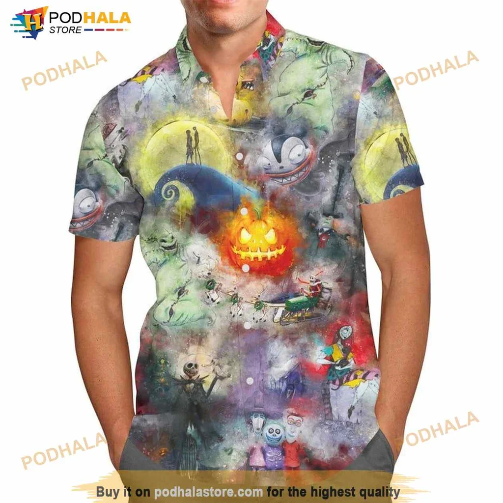 Nightmare Before Christmas Hawaiian Shirt With Watercolor Design