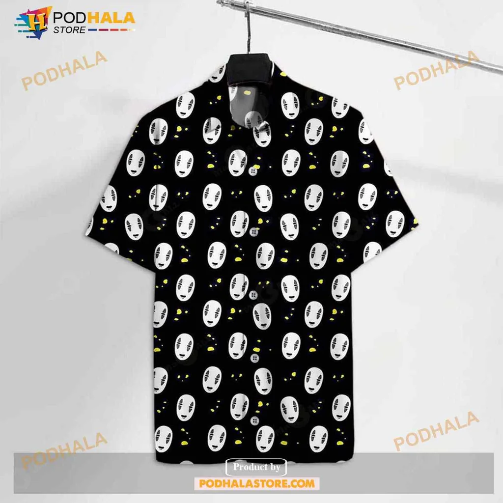 No Face Anime Hawaiian Shirt With Gold Pattern For Spirited Away Fans