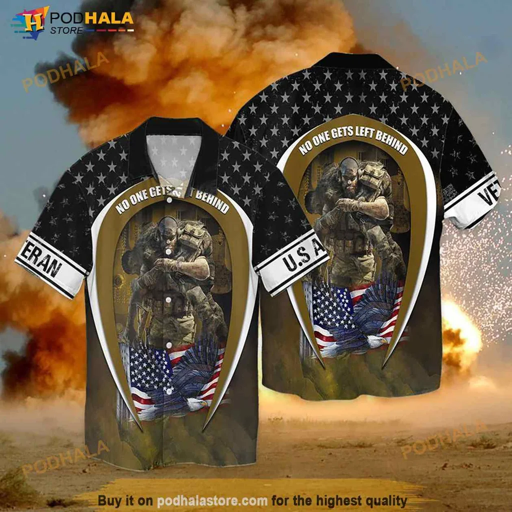 No One Gets Left Behind Hawaiian Shirt, Patriotic Veteran Support Design