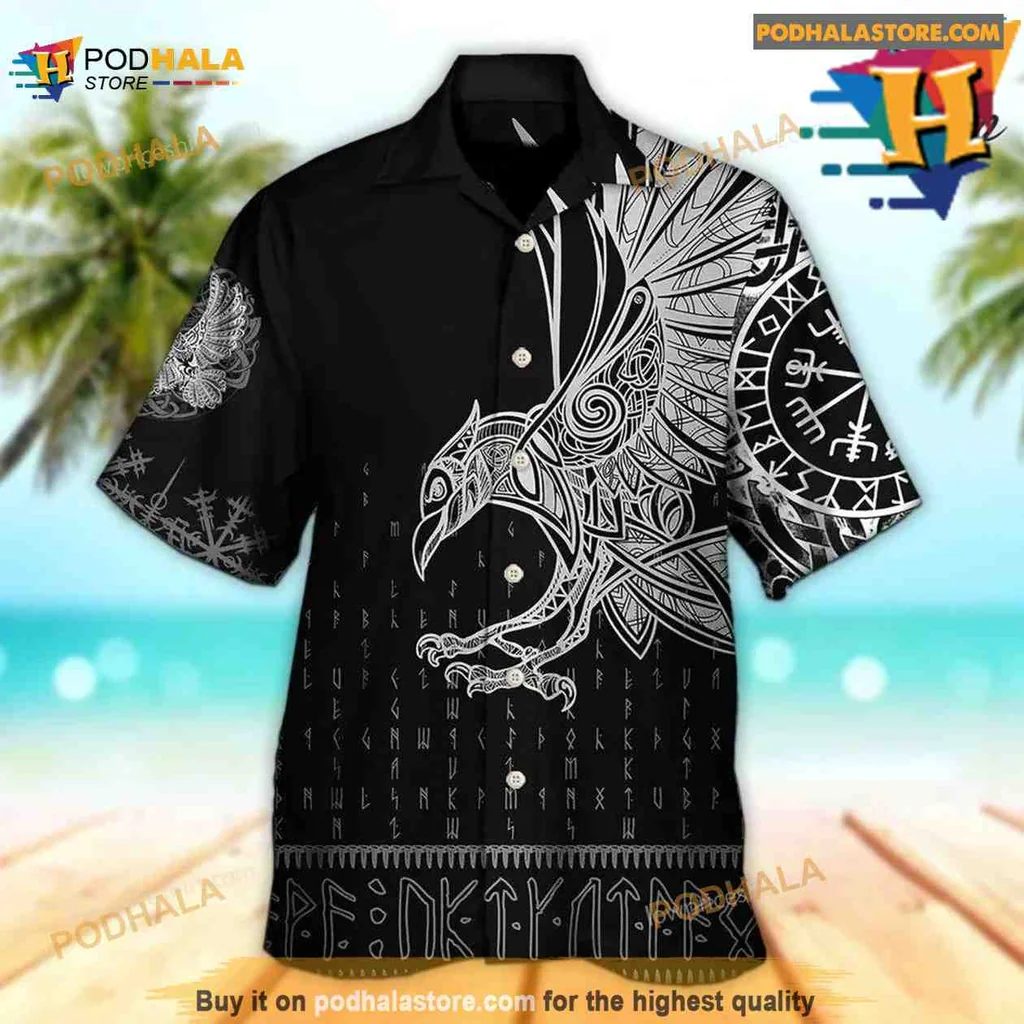 Norse Mythology Raven Hawaiian Shirt, Tropical Viking Design
