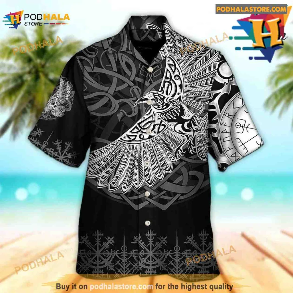 Norse Raven Hawaiian Shirt, Intricate Viking Design With Norse Symbols