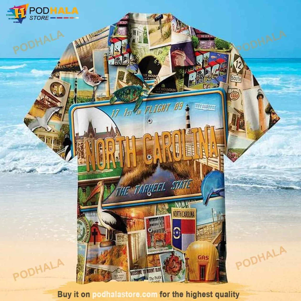 North Carolina Aloha Shirt Featuring The Tarheel State Design