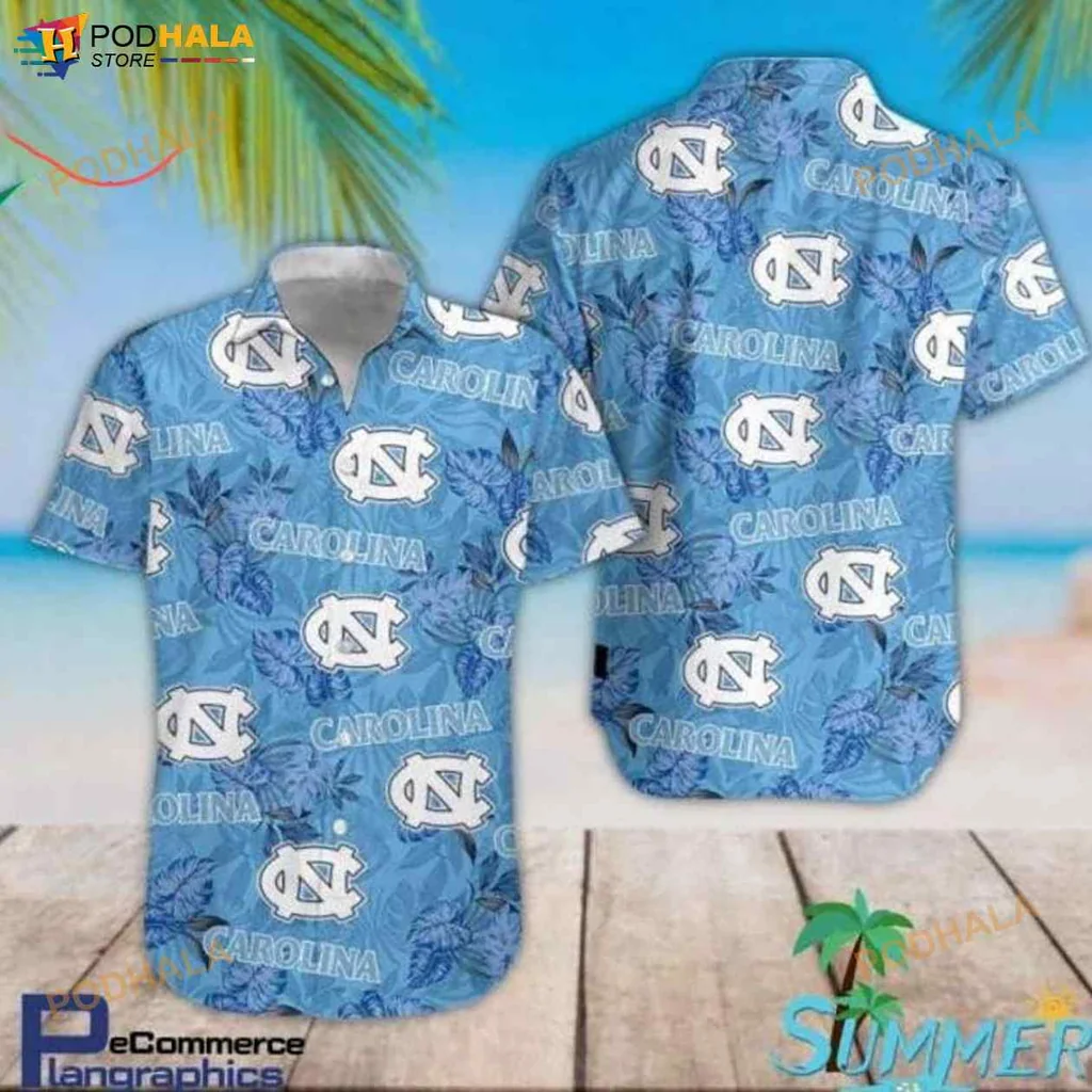 North Carolina Tar Heels Hawaiian Shirt With Tropical Floral Design
