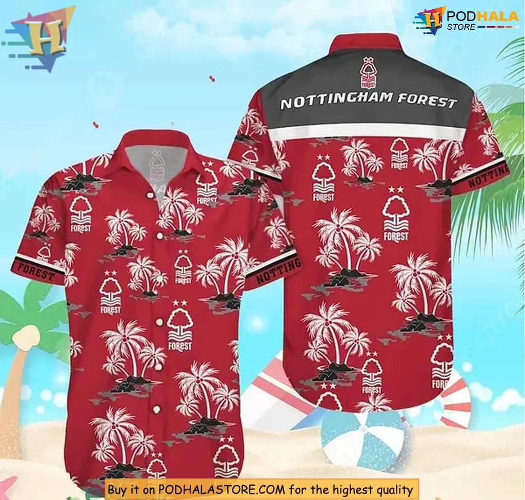 Nottingham Forest Hawaiian Shirt With Tropical Palm Trees And Logo