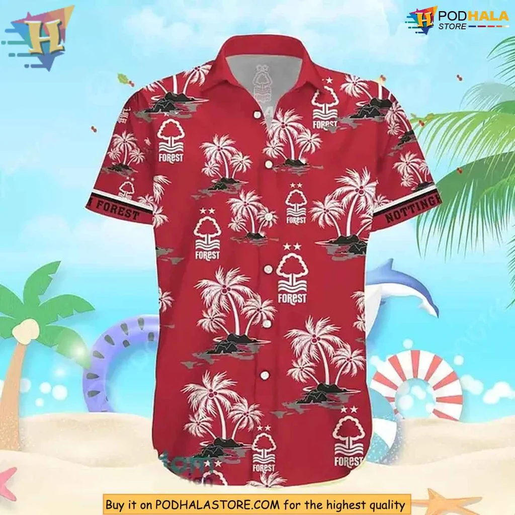 Nottingham Forest Aloha Shirt With Tropical Palm Trees And Logo Nottingham Forest Aloha Shirt With Tropical Palm Trees And Logo