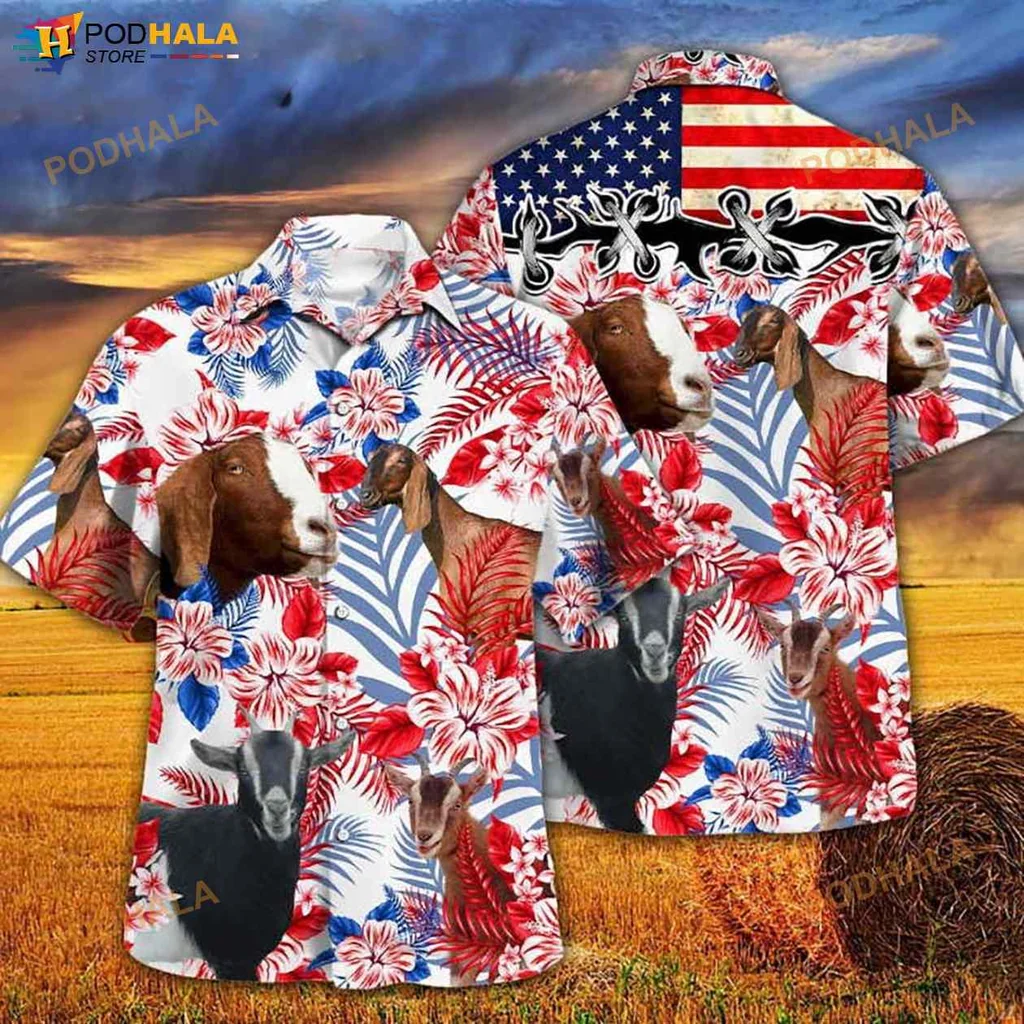 Nubian Goat Lover Hawaiian Shirt With United States Flag Design