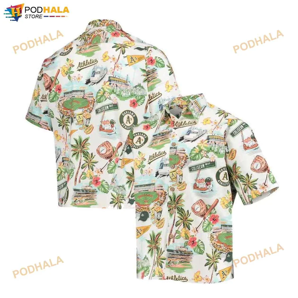 Oakland Athletics Hawaiian Shirt With Palm Trees And Baseballs