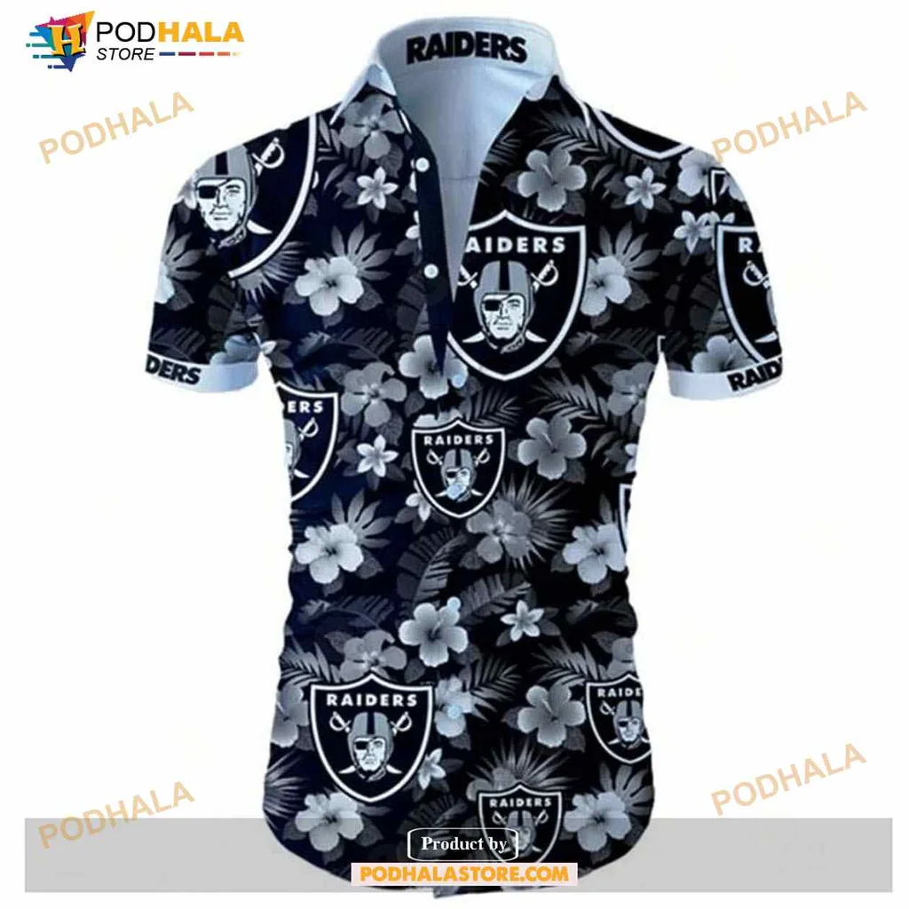 Oakland Raiders Fan Hawaiian Shirt With Tropical Logo Design
