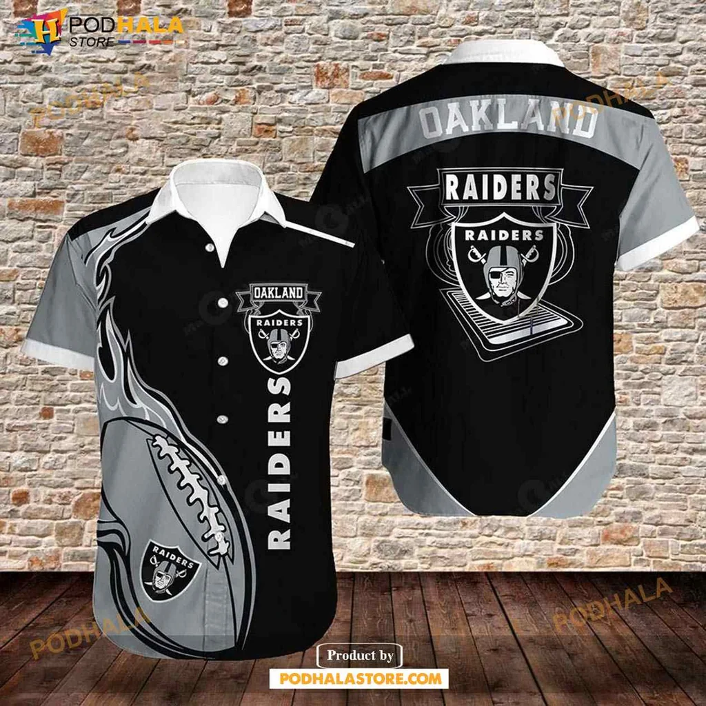 Oakland Raiders Hawaiian Shirt With Bold Black And White Design