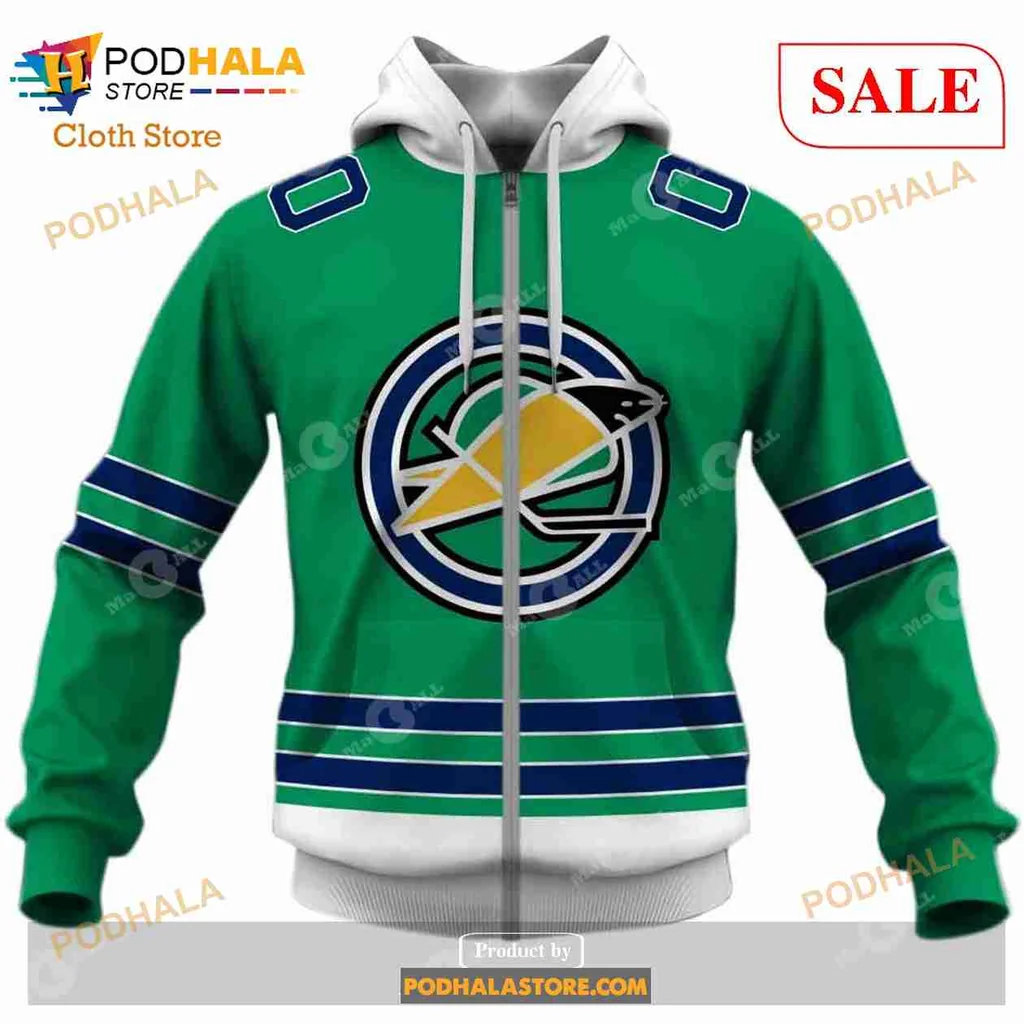 Oakland Seals Vintage Hoodie With Yellow Bird Logo And Stripes - View 3 Oakland Seals Vintage Hoodie With Yellow Bird Logo And Stripes - View 3