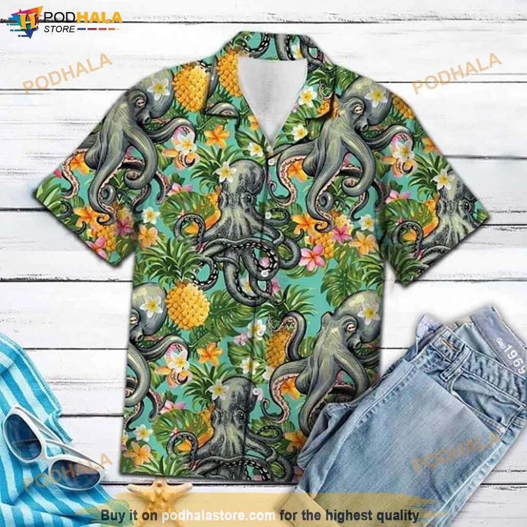 Octopus Fruit Aloha Shirt With Tropical Design And Playful Style