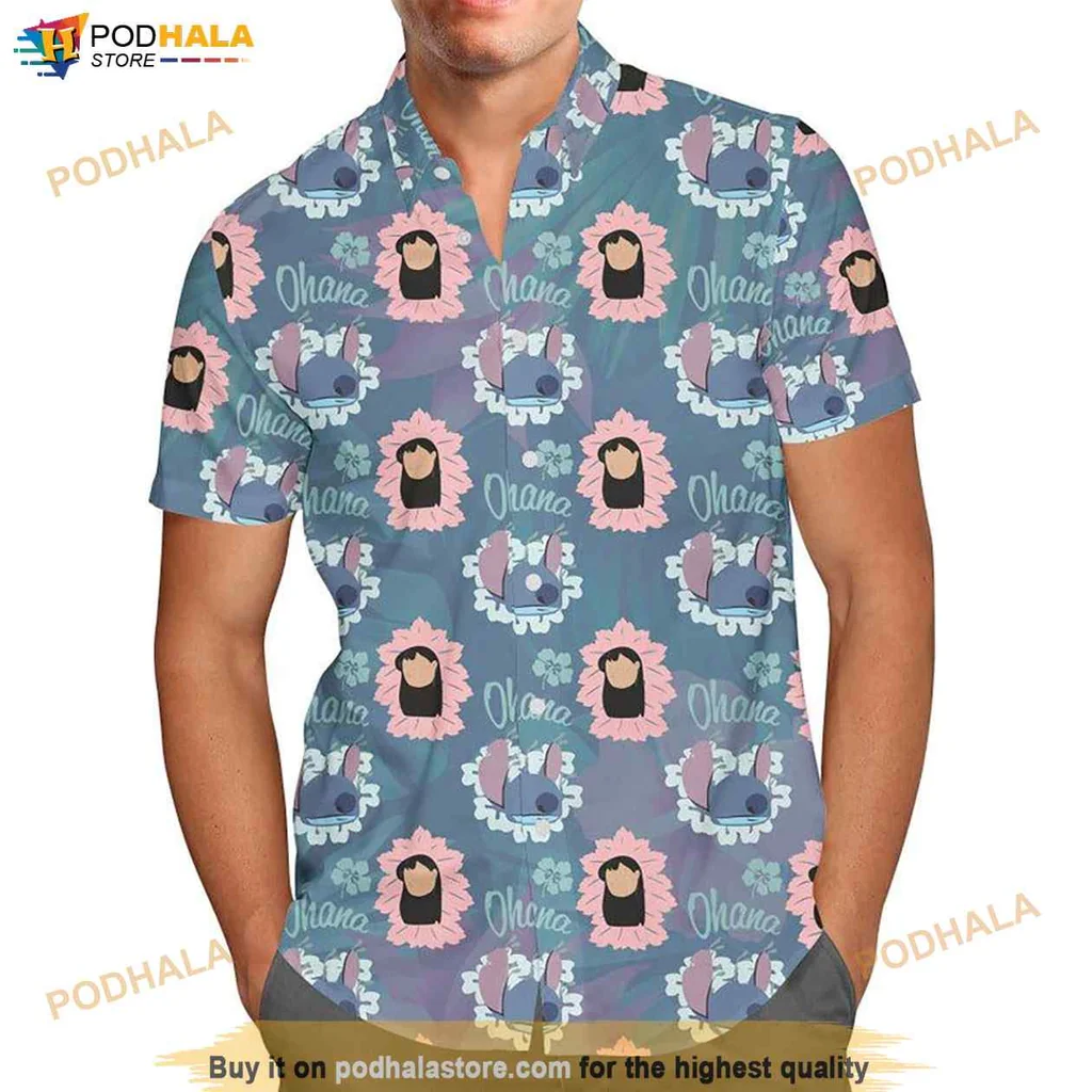 Ohana Lilo And Stitch Hawaiian Shirt Featuring Tropical Floral Design