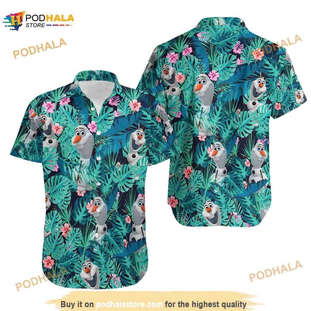 Olaf Floral Hawaiian Shirt With Tropical Design And Cheerful Expressions