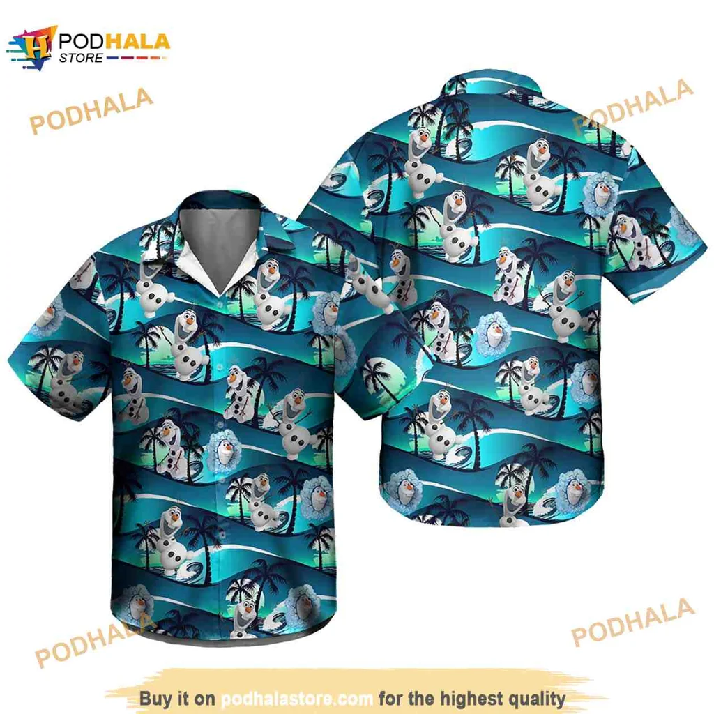 Olaf Frozen Disney Aloha Shirt With Tropical Palm Tree Design