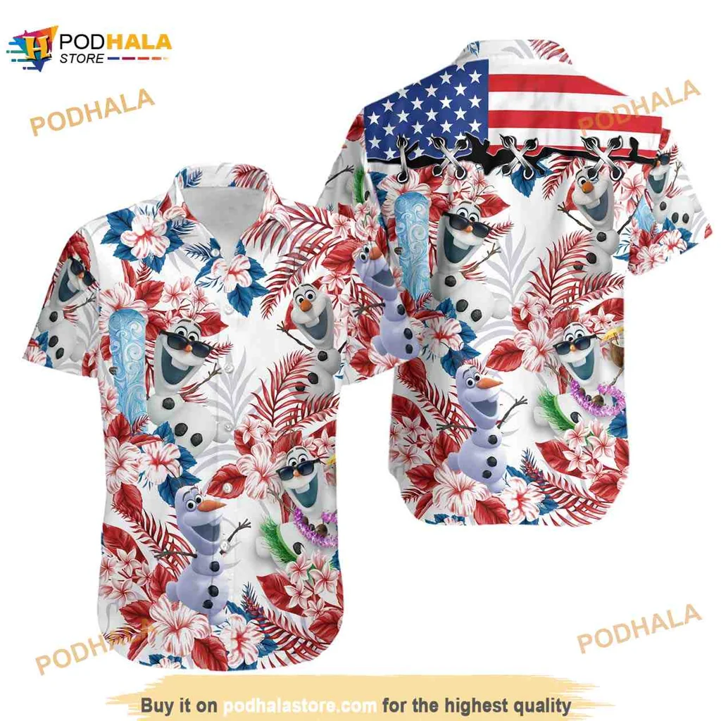Olaf Frozen Independence Day Hawaiian Shirt With Tropical Design
