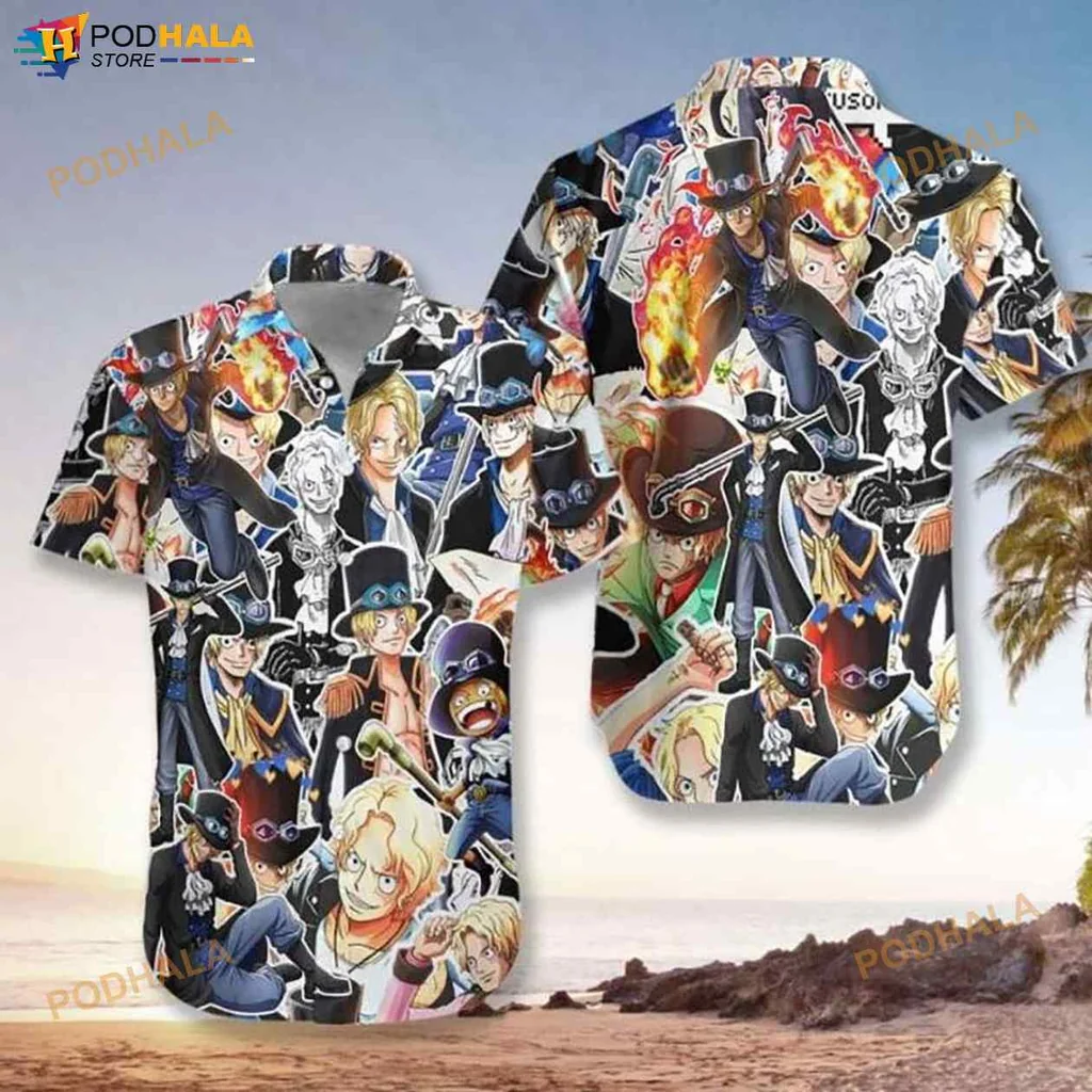 One Piece Anime Hawaiian Shirt With Colorful Character Collage Design