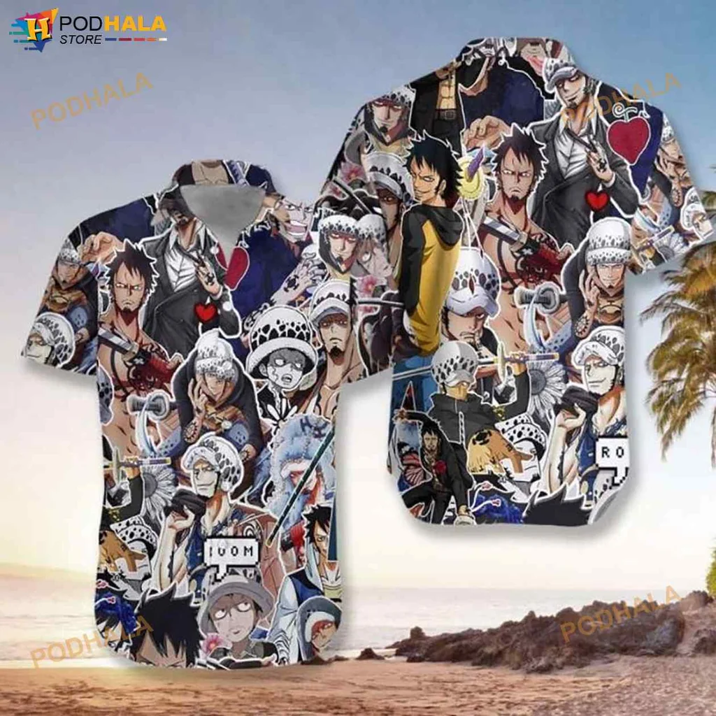 One Piece Law Hawaiian Shirt With Colorful Anime Characters