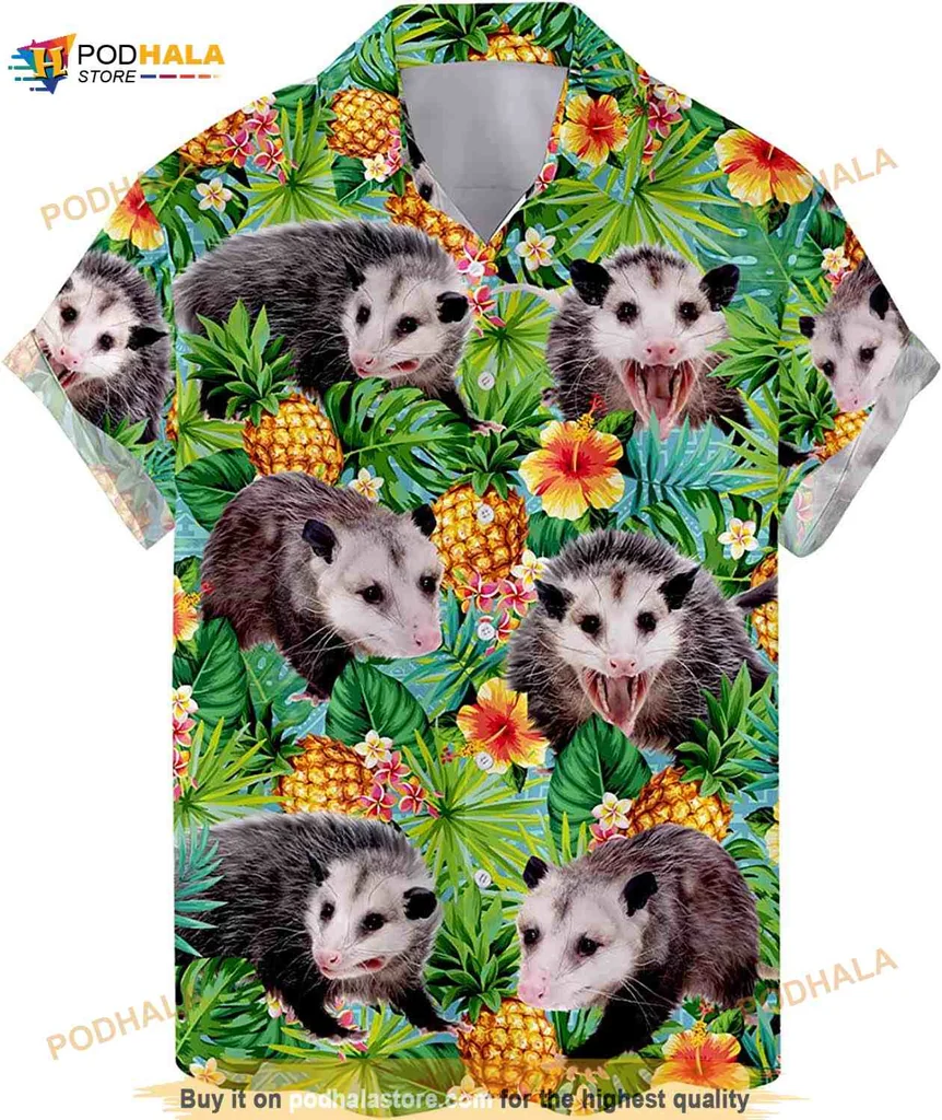 Opossum Tropical Hawaiian Shirt With Playful Animal Design