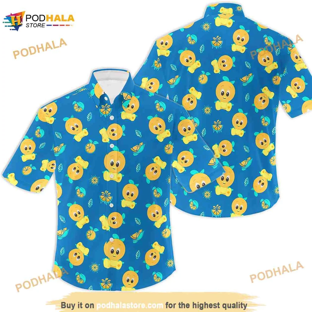 Orange Bird Tropical Hawaiian Shirt With Cheerful Yellow Birds And Floral Motifs