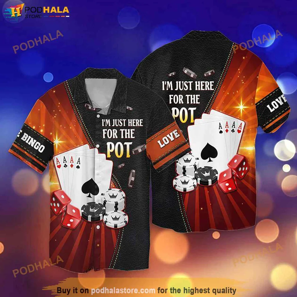 Orange Gambling Hawaiian Shirt, Im Just Here For The Pot With Playing Cards And Dice