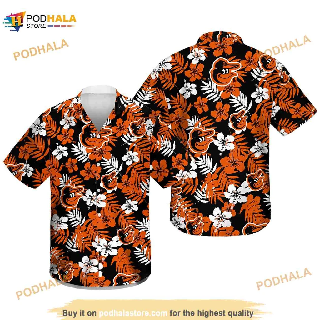 Oriole Bird Tropical Hawaiian Shirt With Hibiscus Flowers