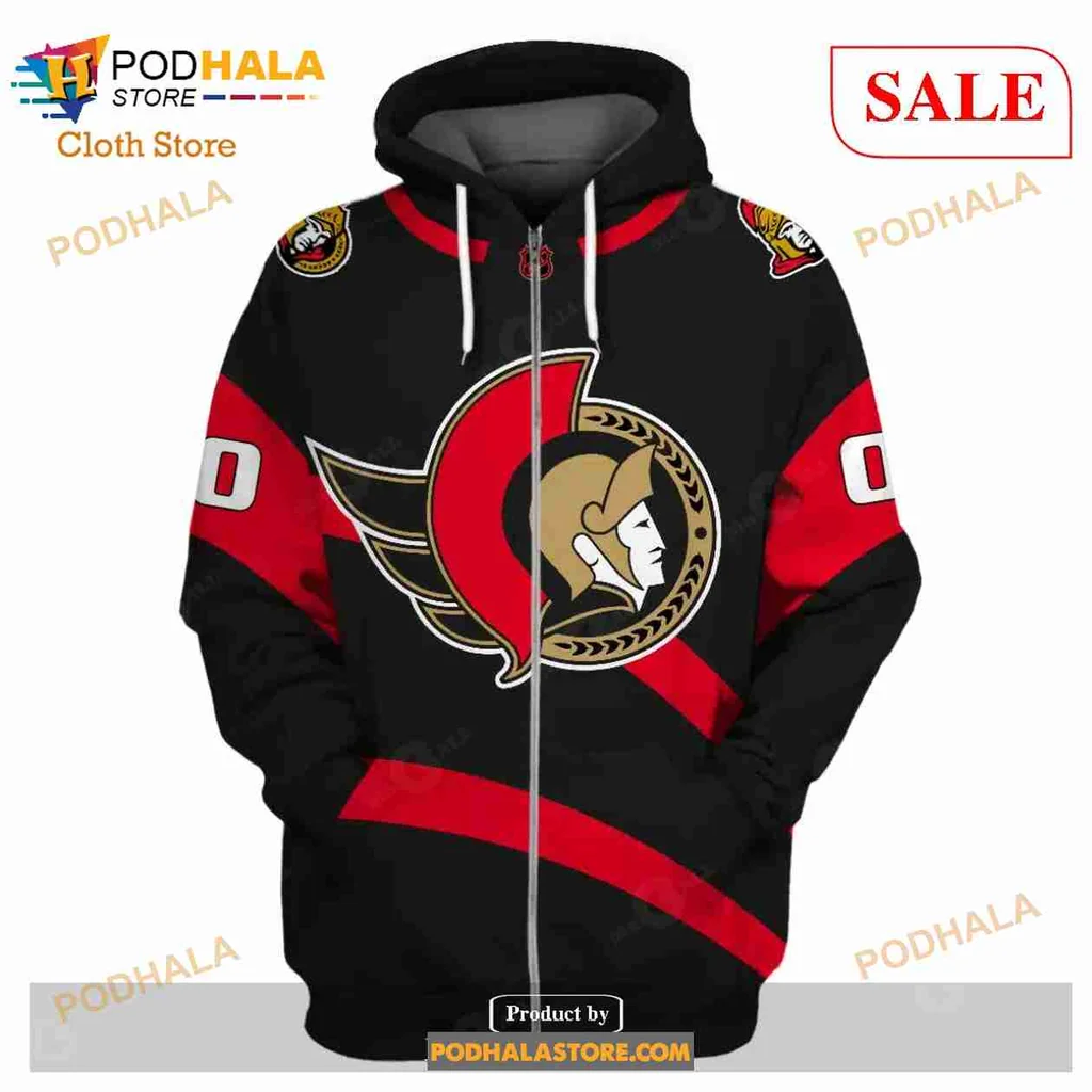 Ottawa Senators 3d Hoodie With Bold Logo And Striped Sleeves
