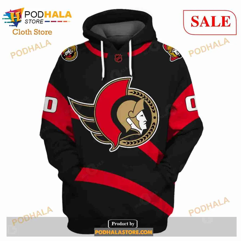 Ottawa Senators All Over Print Hoodie With Bold Logo And Striped Sleeves Ottawa Senators All Over Print Hoodie With Bold Logo And Striped Sleeves