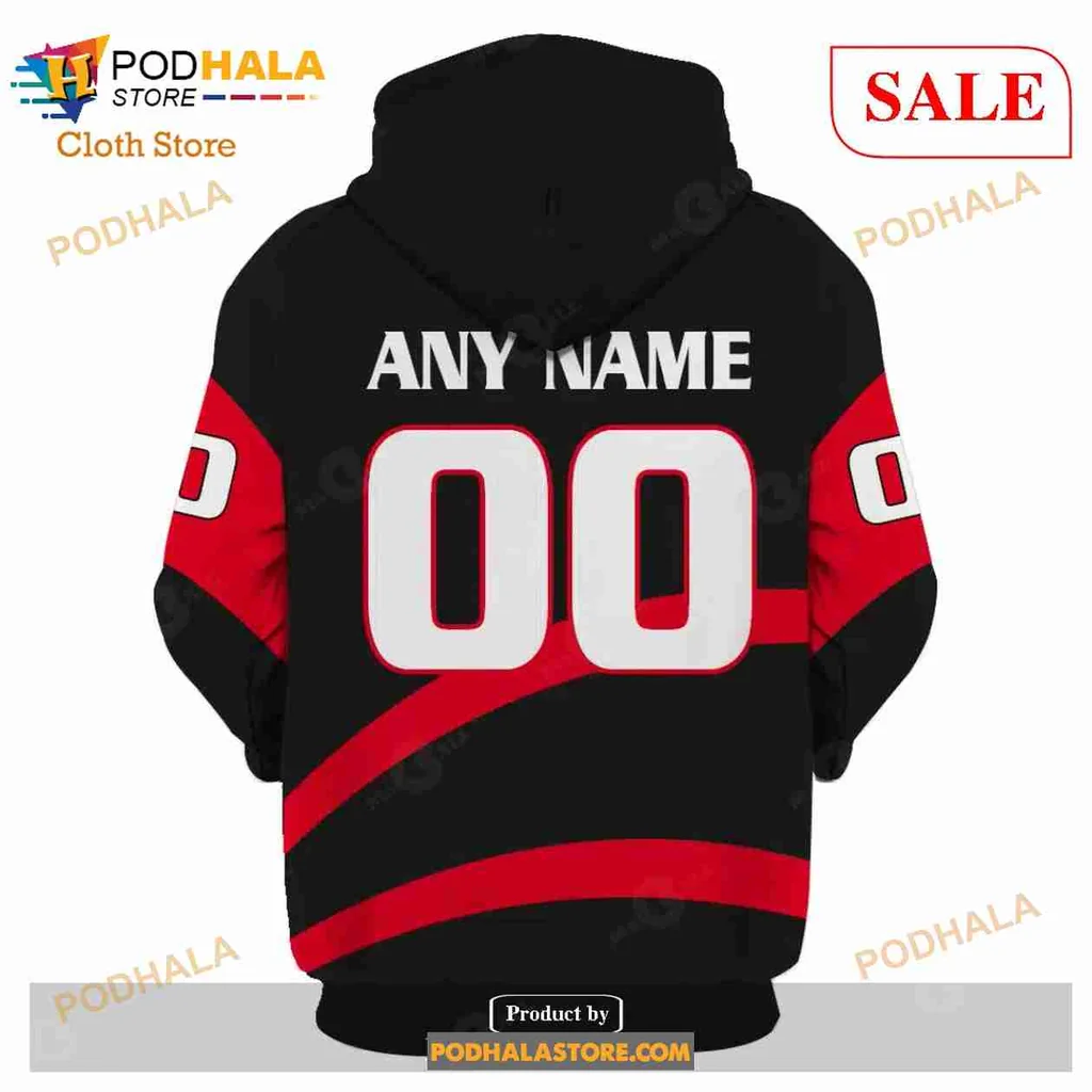 Ottawa Senators AOP Hoodie With Bold Logo And Striped Sleeves Ottawa Senators AOP Hoodie With Bold Logo And Striped Sleeves